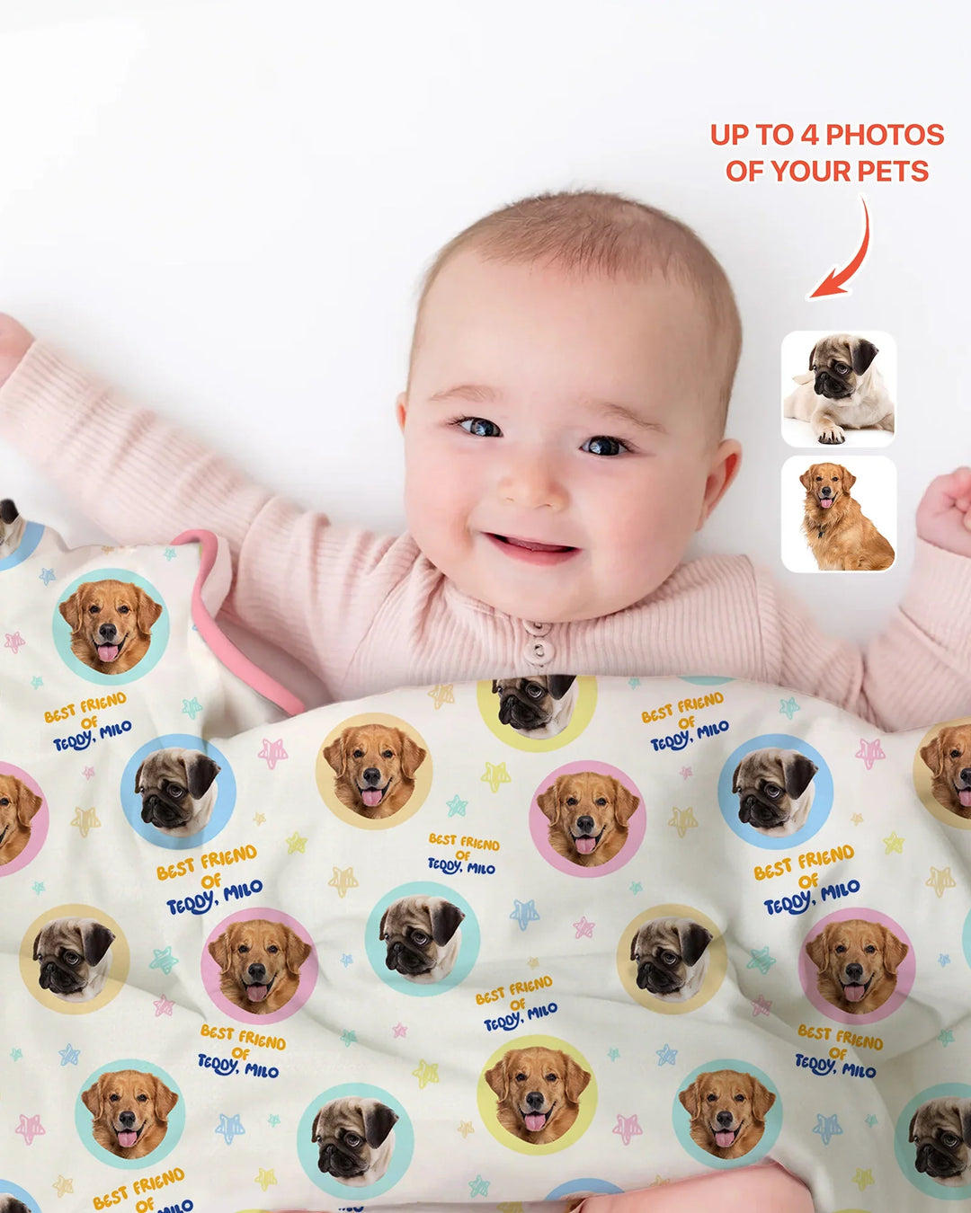 Manta de bambú personalizada con nombre y fotos de mascota para mejor amigo/a