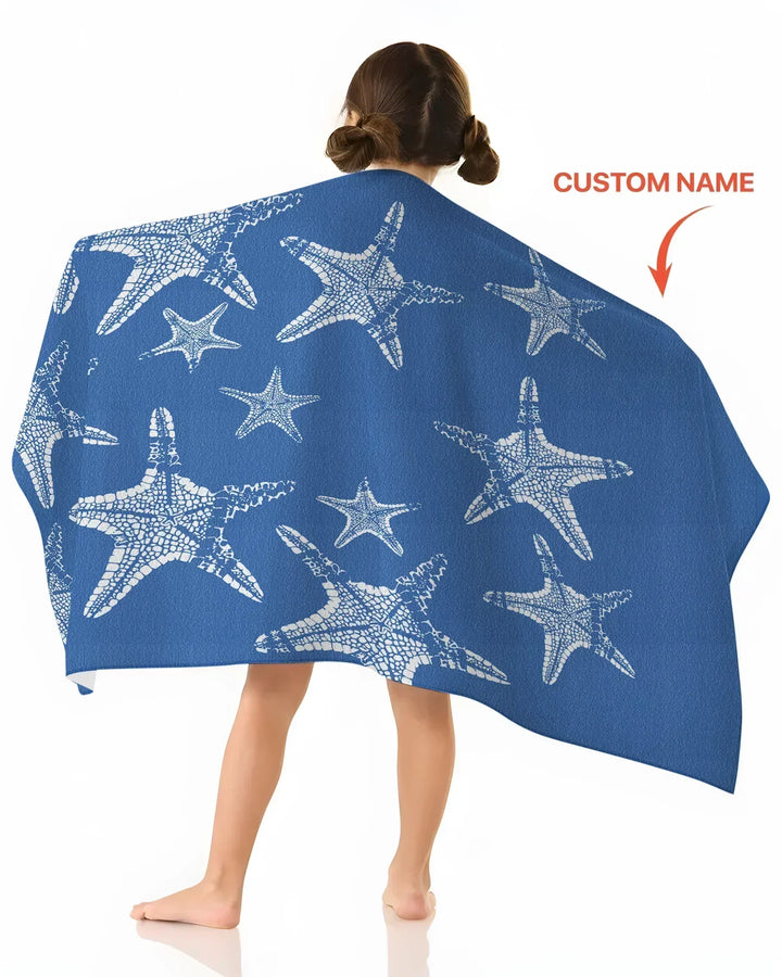 Custom Photo Starfish With Names Bamboo Beach Towel