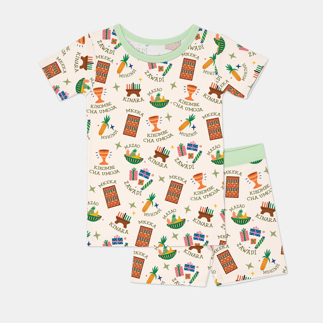 Kwanzaa Spirit Two Piece Short Sleeve Shorts Pajama Set