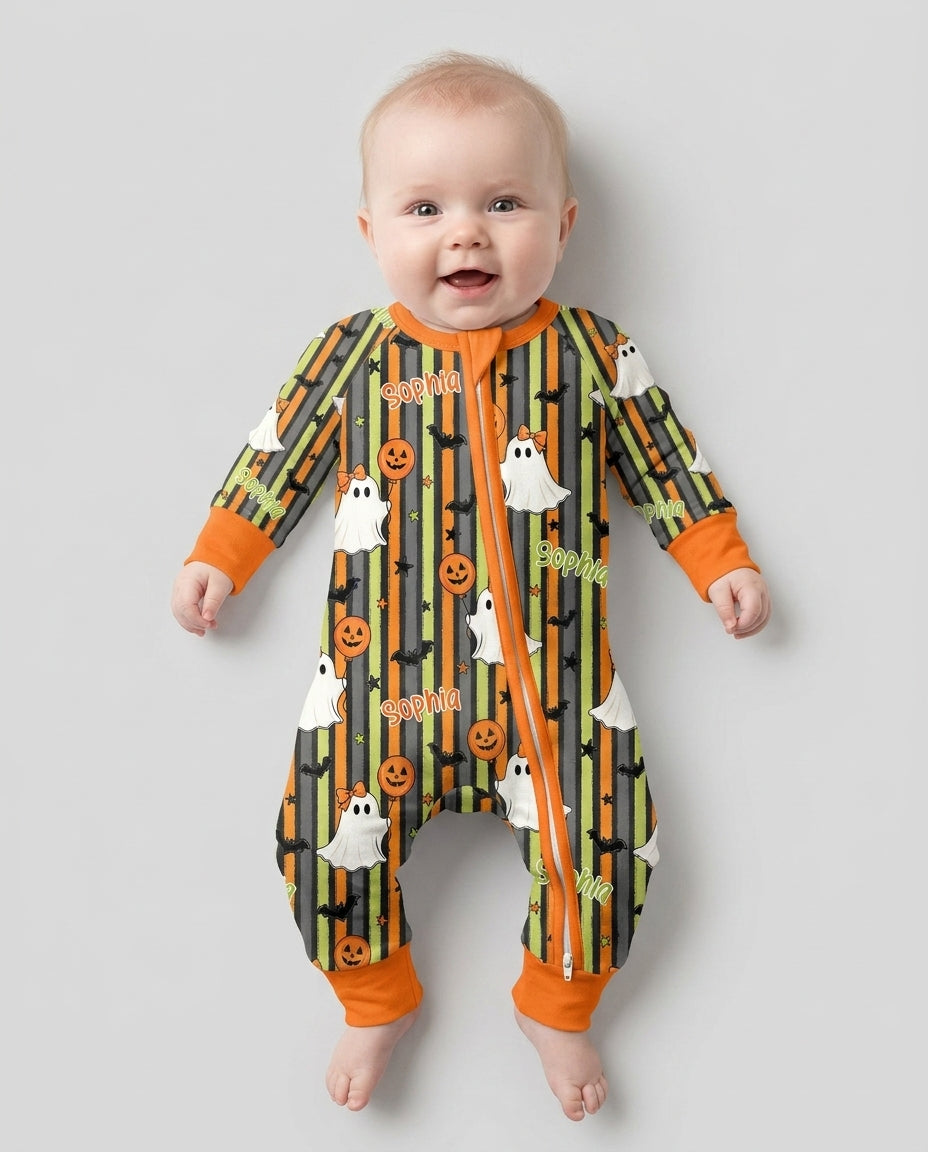 Custom Name Ghost Holding Balloon Bamboo Convertible Zippy