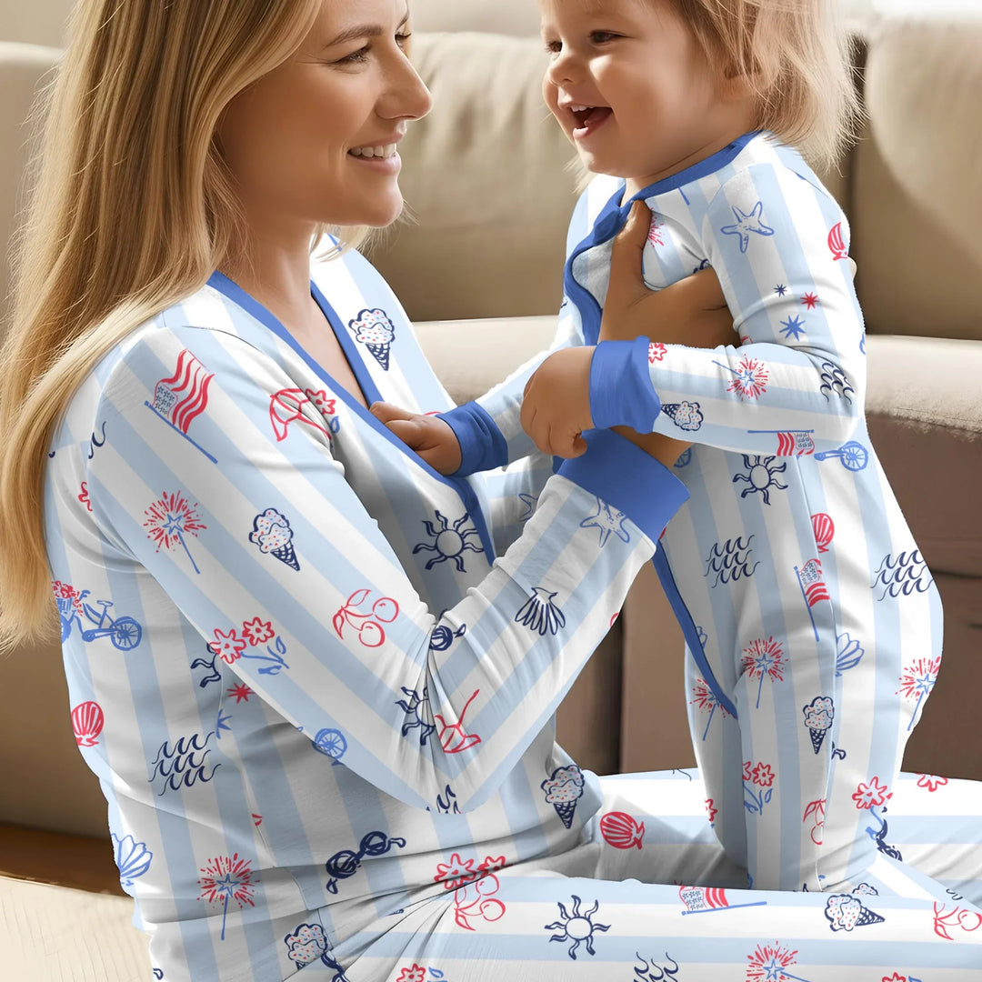 Rot, Weiß & Beachy Familie passender Pyjama-Set aus Bambus für Damen