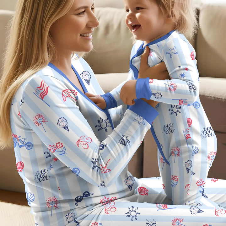 Rot, Weiß & Beachy Familie passender Pyjama-Set aus Bambus für Damen
