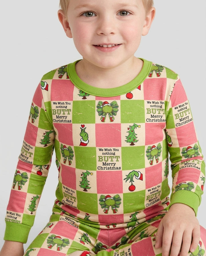 Nothing Butt Merry Christmas Checkerboard Bamboo Two Piece Long Sleeve Pajama Set