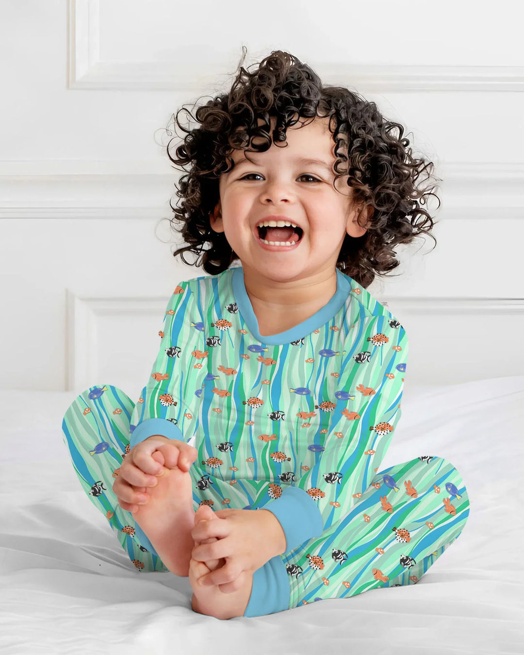 Custom Name Summer Beach Bamboo Two Piece Long Sleeve Pajama Set