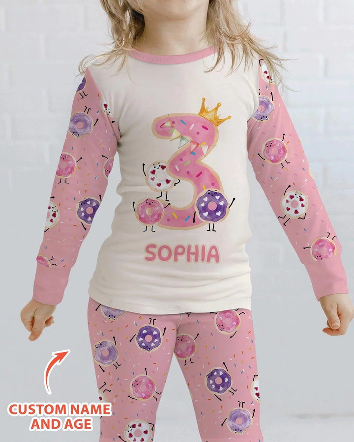 Custom Birthday Donut Bamboo Two Piece Long Sleeve Pajama Set