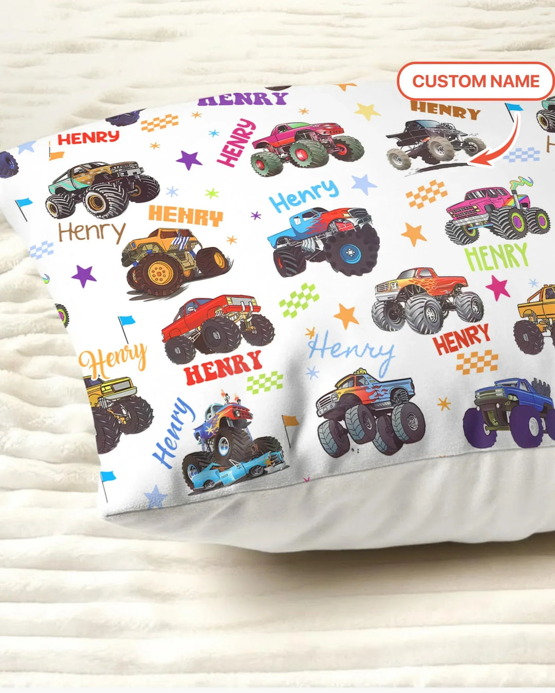 Monster Truck Custom Name Bamboo Pillow Case