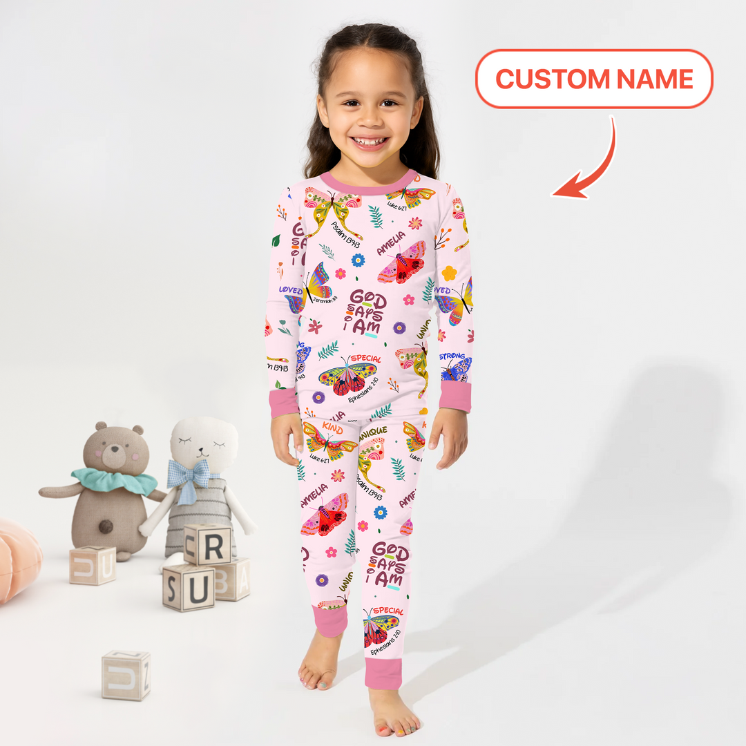 Custom Name God says I am Butterfly Two Piece Long Sleeve Pajama Set