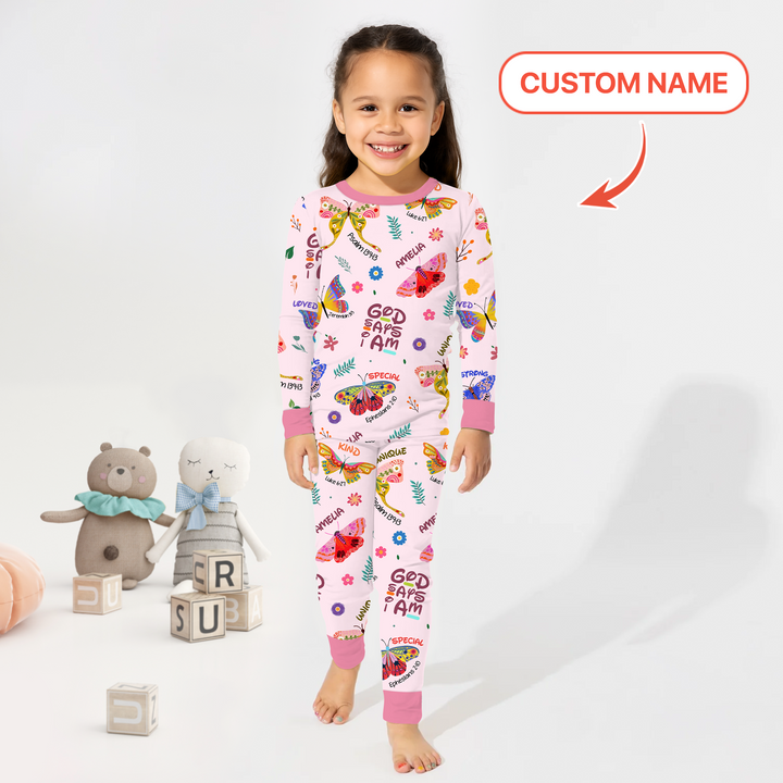 Custom Name God says I am Butterfly Two Piece Long Sleeve Pajama Set
