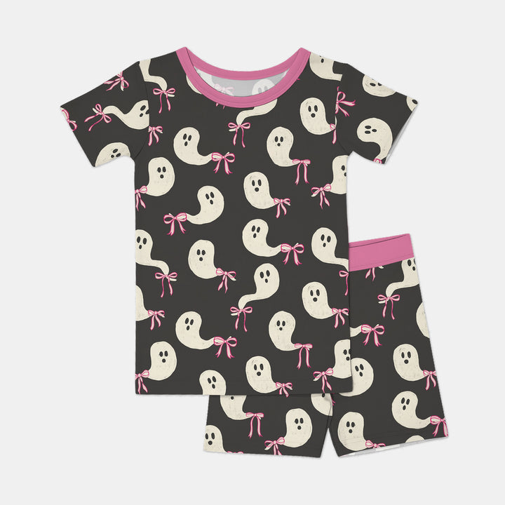 Little Ghosts Two Piece Short Sleeve Shorts Pajama Set For Halloween