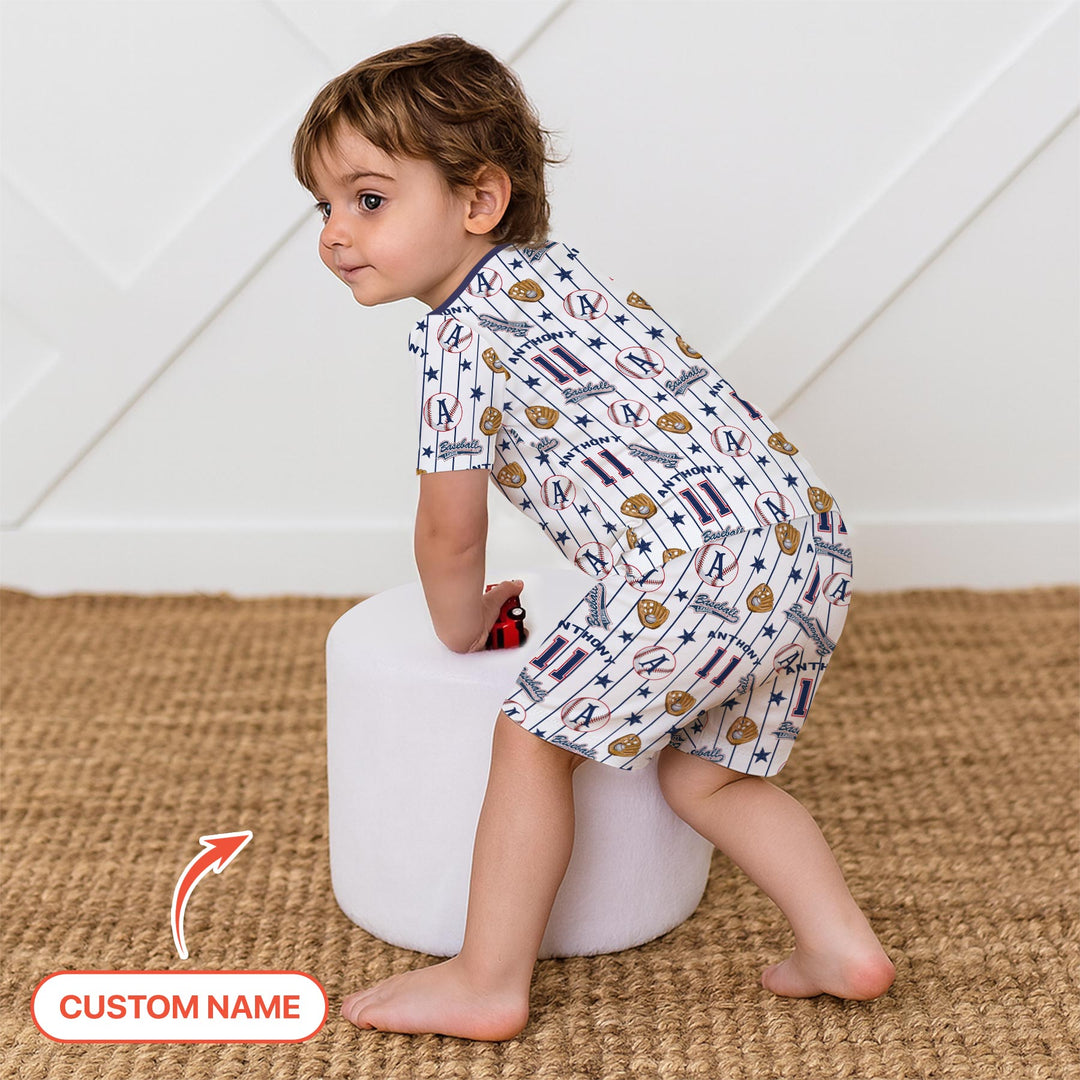Custom Name Baseball Time Two Piece Short Sleeve Shorts Pajama Set