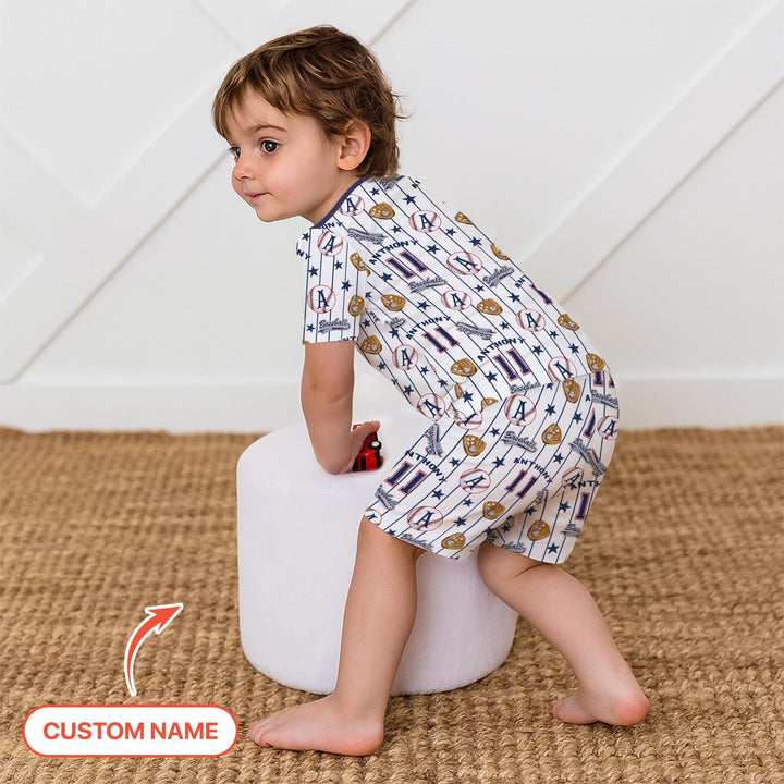 Custom Name Baseball Time Two Piece Short Sleeve Shorts Pajama Set