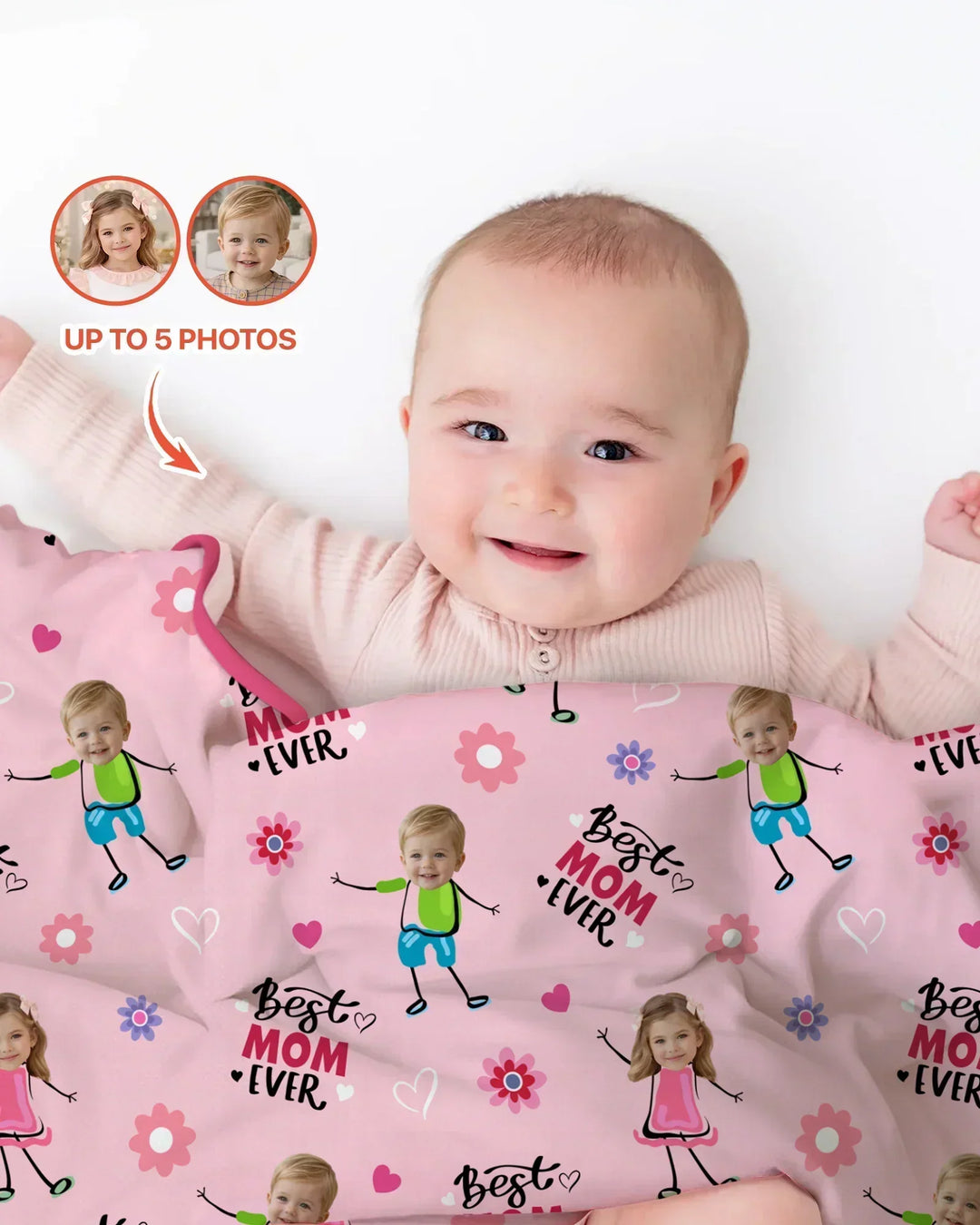 Custom Photo "Best Mom Ever" Doodle Bamboo Blanket
