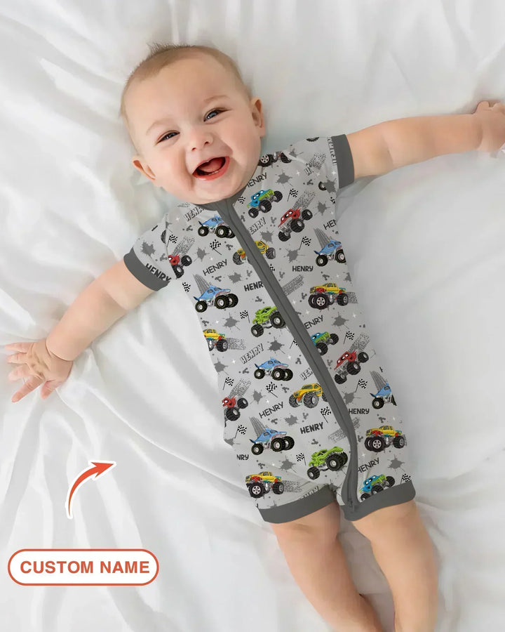 Monster Truck Dirt Jam Custom Name Daddy & Me Matching Shorty Zippy