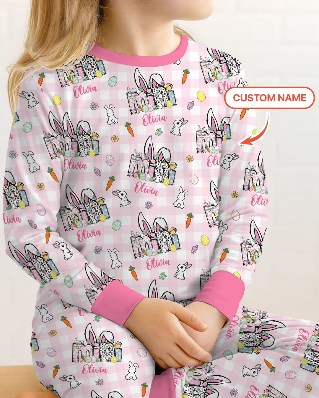 Custom Name Easter Family Matching Two Piece Long Sleeve Pajama Set