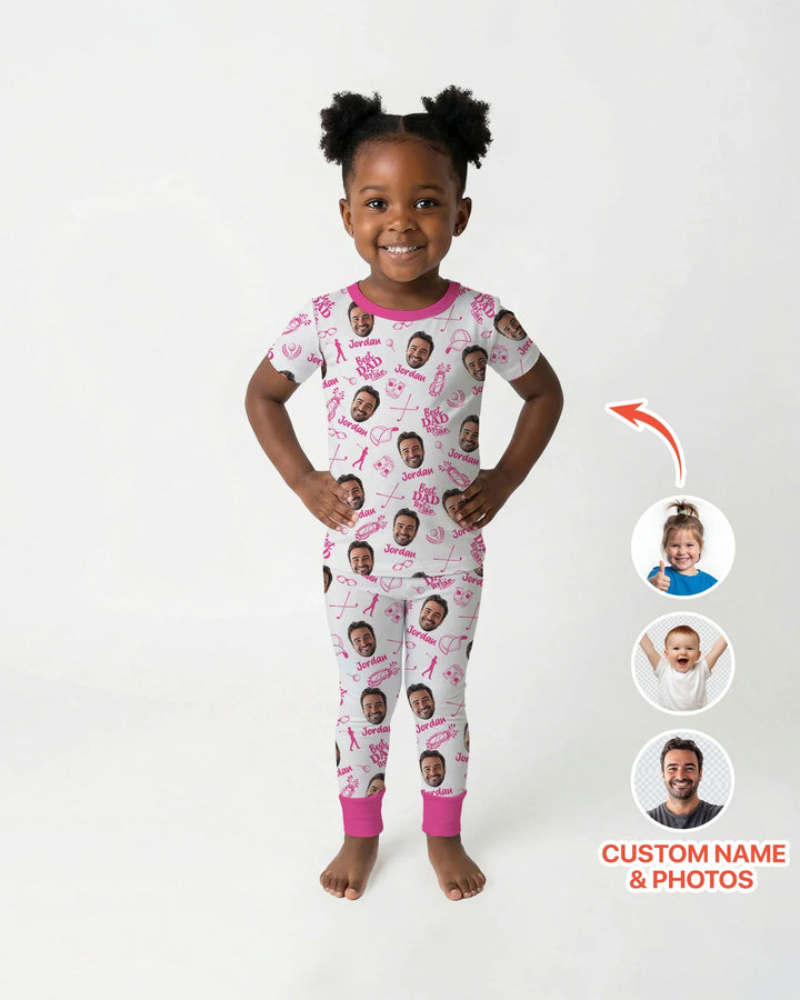 Custom Photo Best Dad By Par Bamboo Two Piece Short Sleeve Pajama Set
