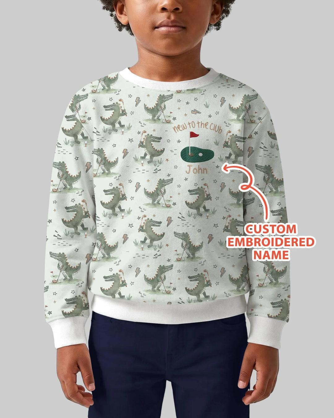Personalized Embroidered Name Crocodile Golf Bamboo Crewneck Sweatshirt