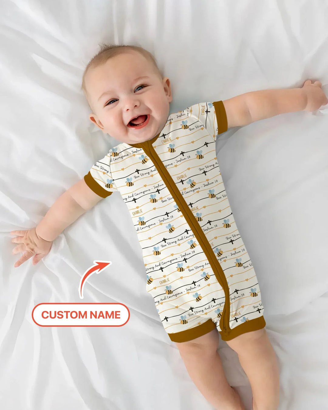 Bee Strong And Courageous Custom Name Bamboo Shorty Zippy