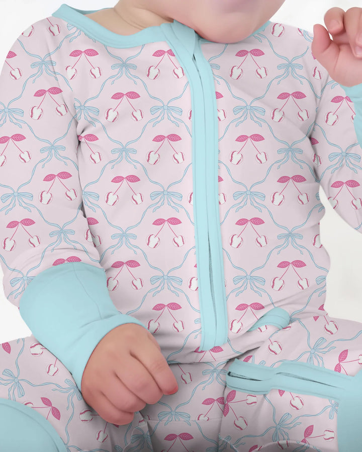 Cherry Baseball Softball Mom and Girl Matching Bamboo Convertible Zippy