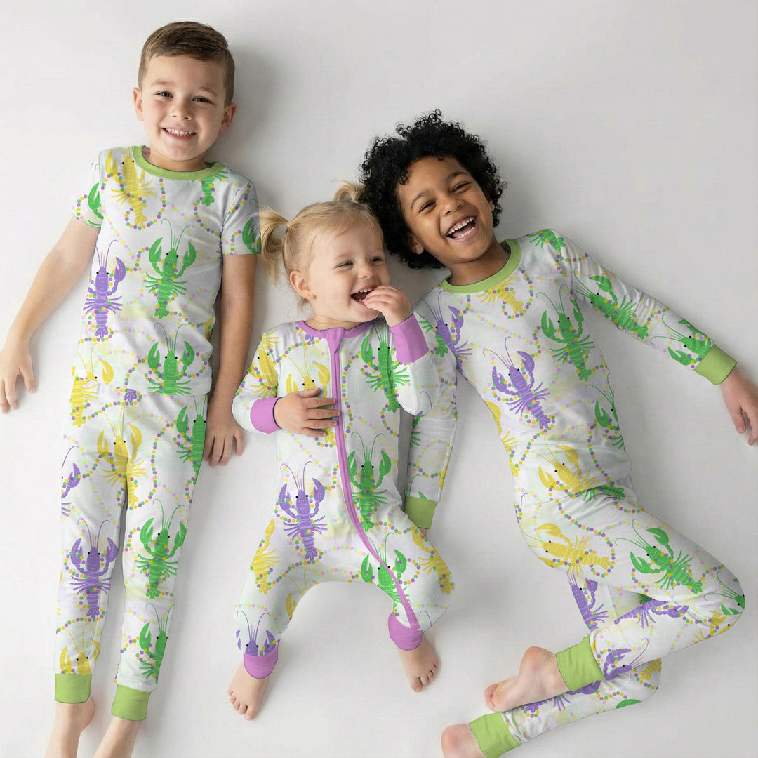 Mardi Gras Crawfish Family Matching Two Piece Long Sleeve Pajama Set