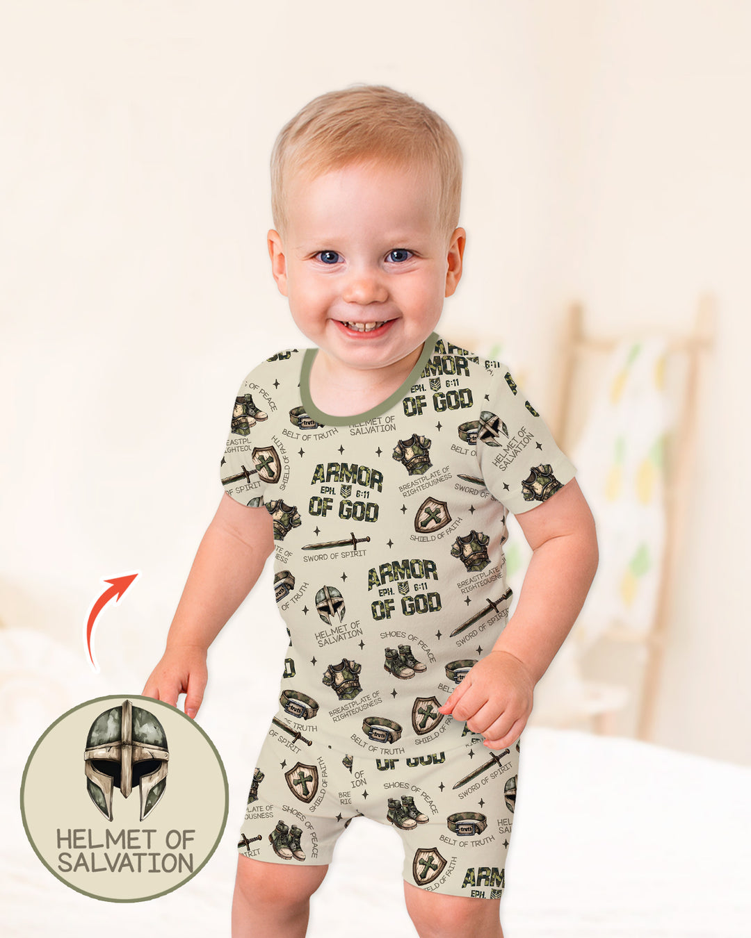 Camo Armor Of God Bamboo Two Piece Short Sleeve Shorts Pajama Set