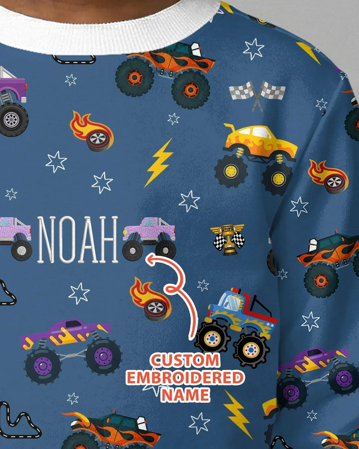 Custom Name Embroidered Crazy Truck Bamboo Crewneck Sweatshirt