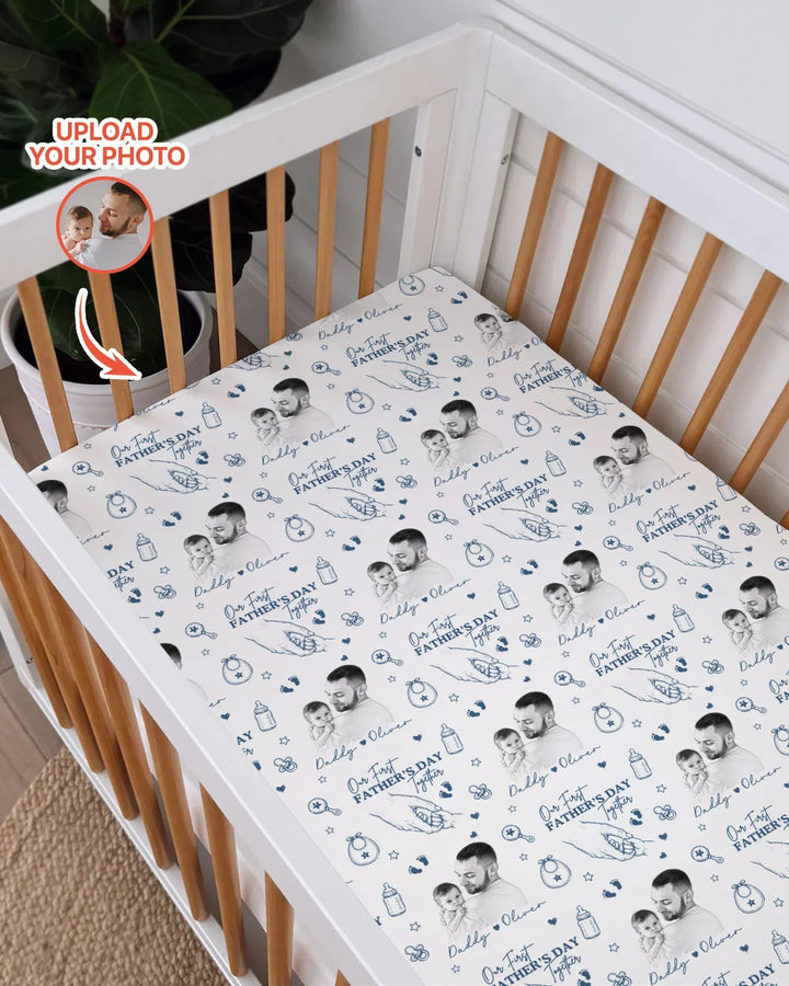 Custom Photo Our First Father's Day Together Bamboo Fitted Crib Sheet
