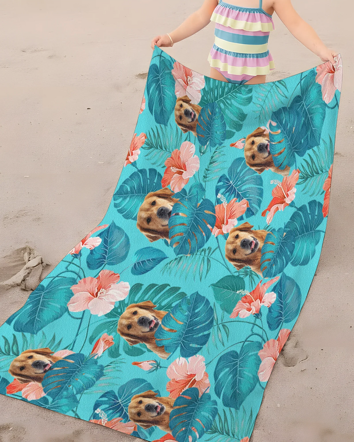 Hawaiian Custom Photo Dog Bamboo Beach Towel
