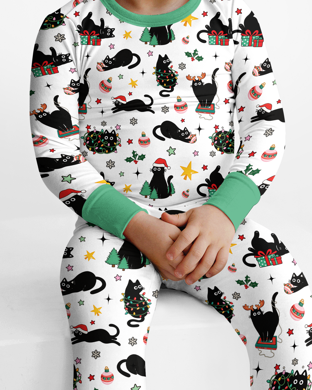 Christmas Black Cats Bamboo Two Piece Long Sleeve Pajama Set