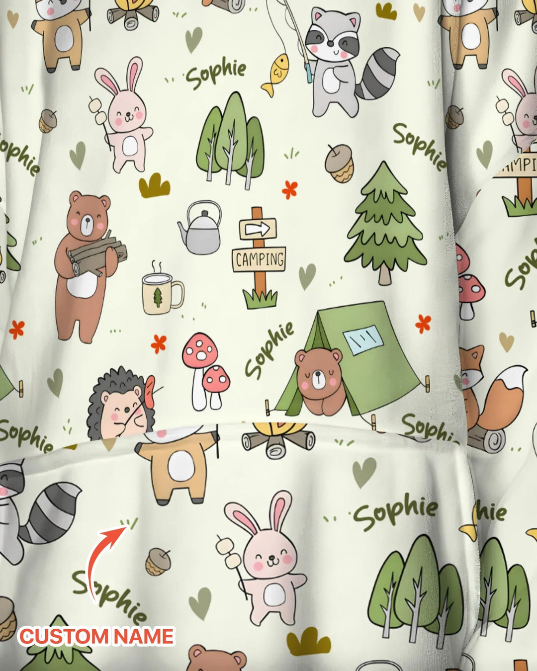 Custom Name Little Camp Buddies Bamboo Blanket Hoodie