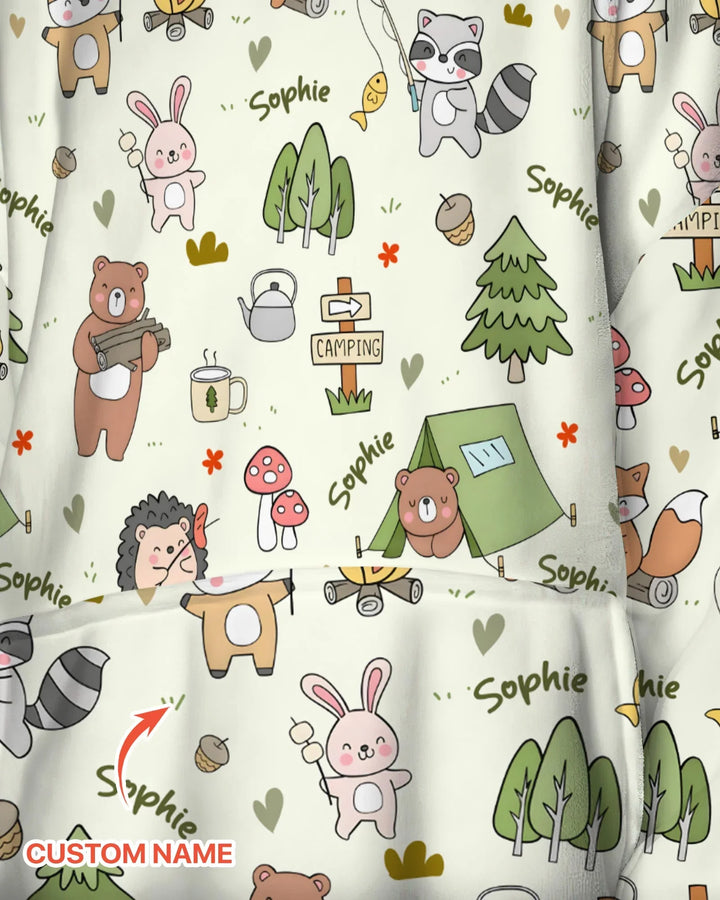Custom Name Little Camp Buddies Bamboo Blanket Hoodie