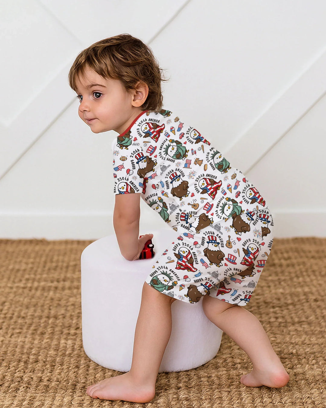 Happy 250th America Cute Patriotic Eagles Family Matching Bamboo Two Piece Short Sleeve Shorts Pajama Set