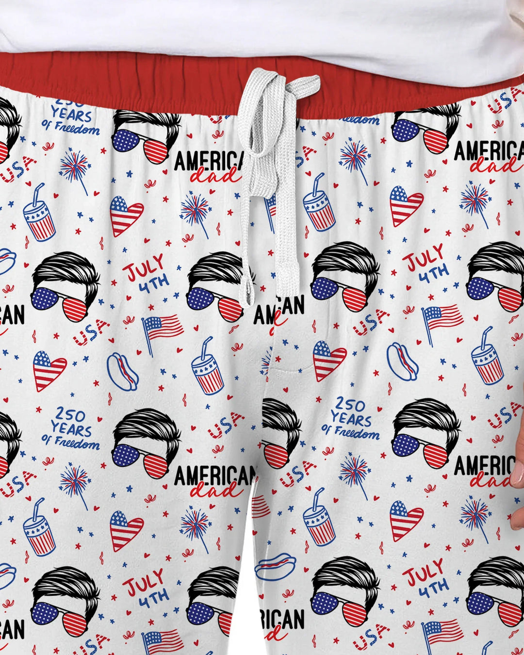 Doodle American Flag Glasses Family Matching Bamboo Men's Pajama Set