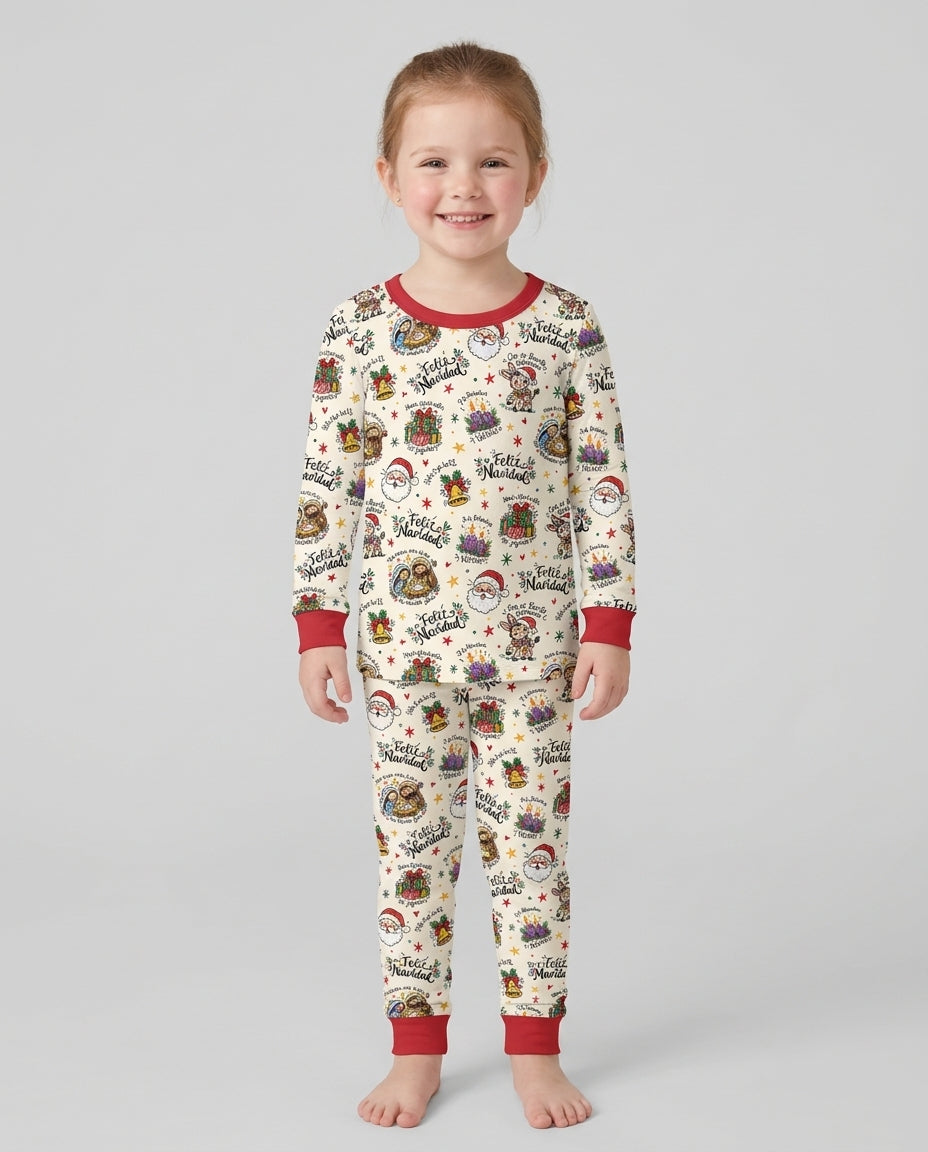 Whimsical Feliz Navidad Christmas Bamboo Two Piece Long Sleeve Pajama Set