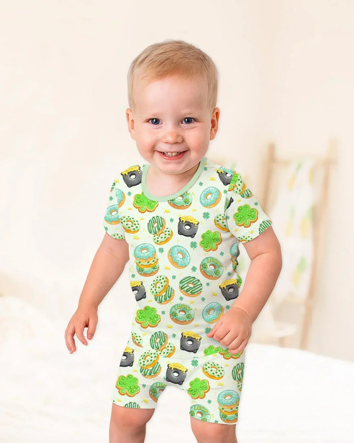 St. Patrick's Day Donut Two Piece Short Sleeve Shorts Pajama Set