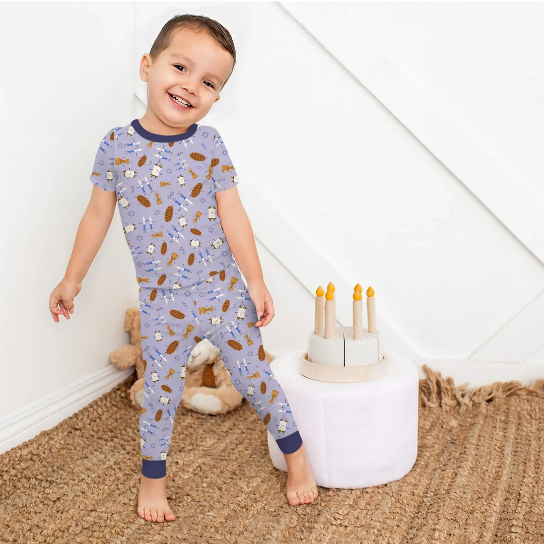Shabbat Shalom Family Matching Two Piece Short Sleeve Pajama Set