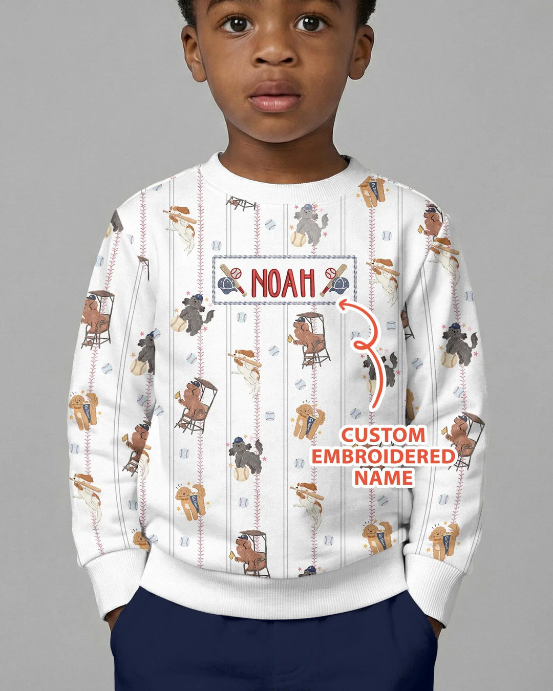 Personalisiertes, besticktes Name Baseball Bambus Rundhals-Sweatshirt