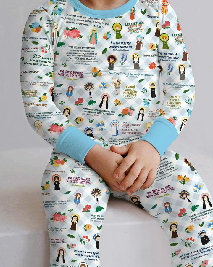 Catholic Saint Quotes Bamboo Two Piece Long Sleeve Pajama Set