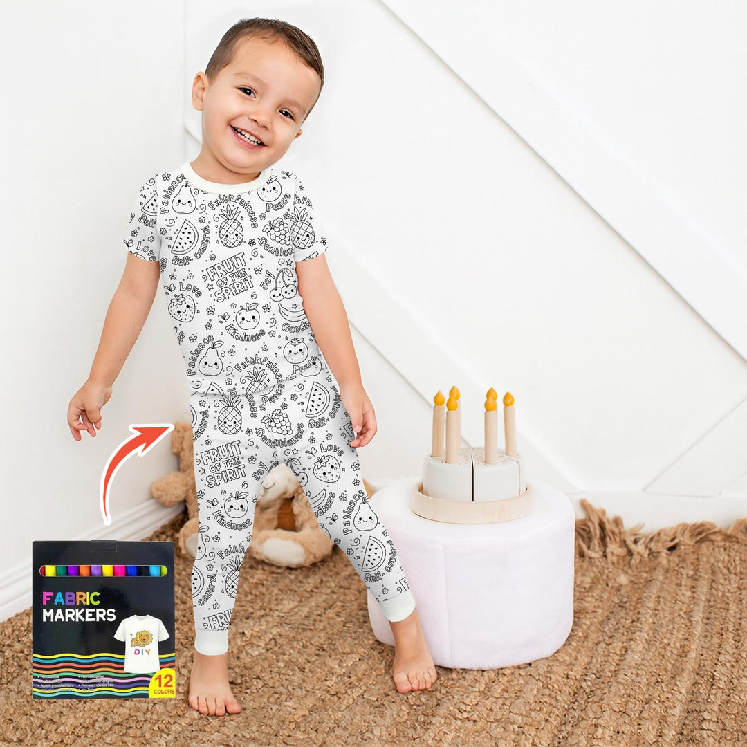 All Colorable Fruit of the Spirit Two Piece Short Sleeve Pajama Set