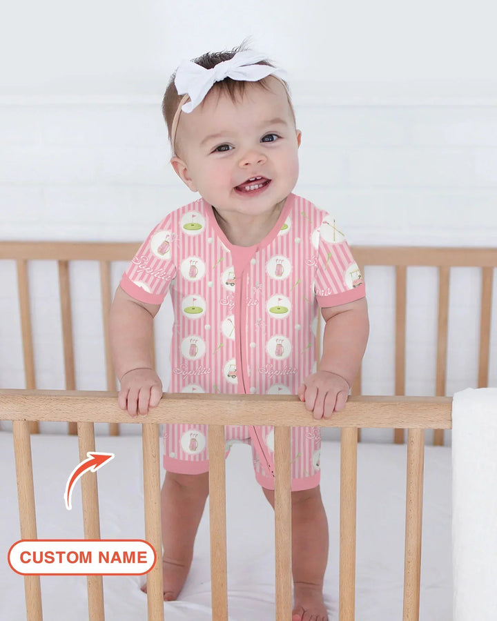 Custom Name Pink Golf Girl Shorty Zippy