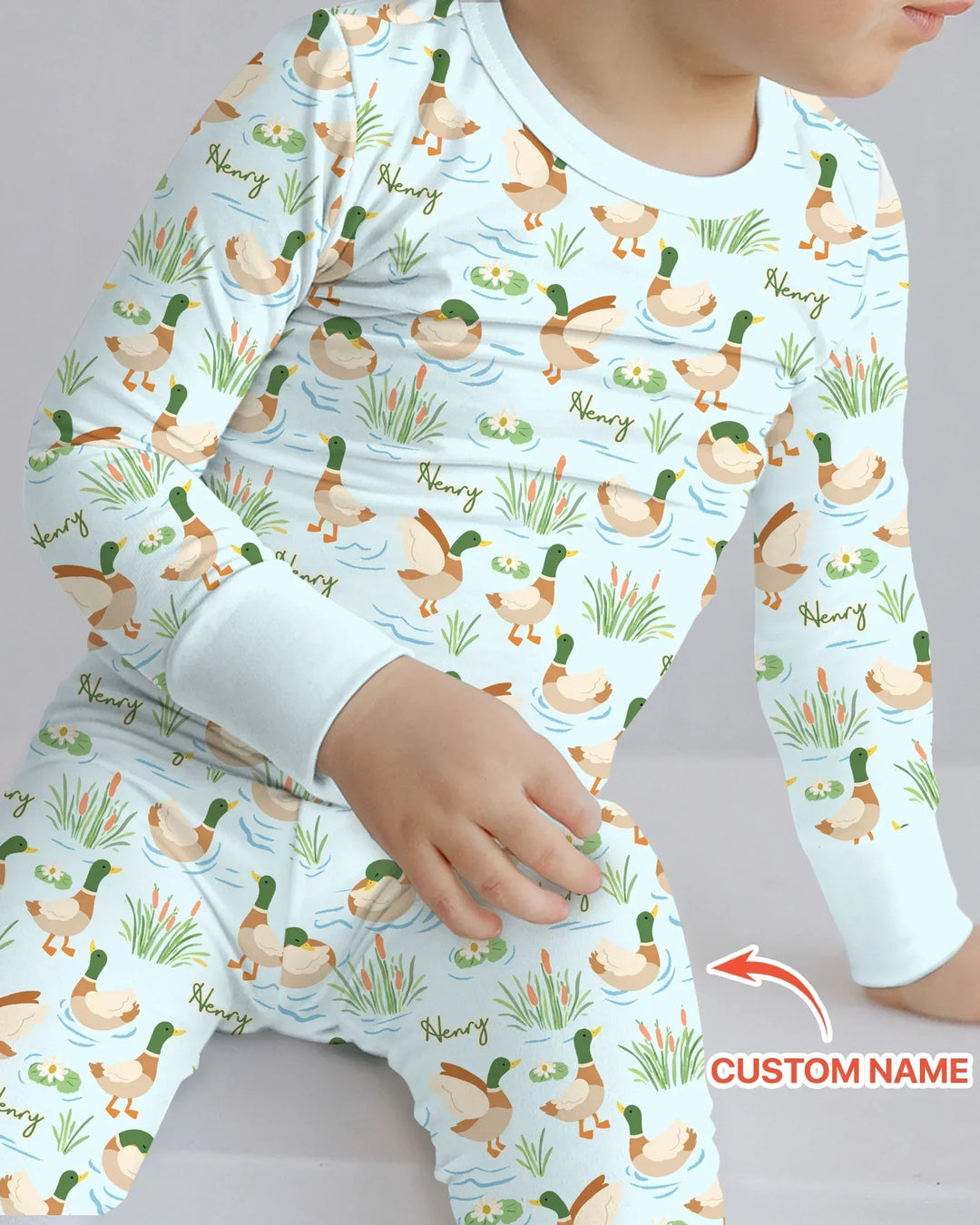 Personalized Mallard Duck Bamboo Two Piece Long Sleeve Pajama Set