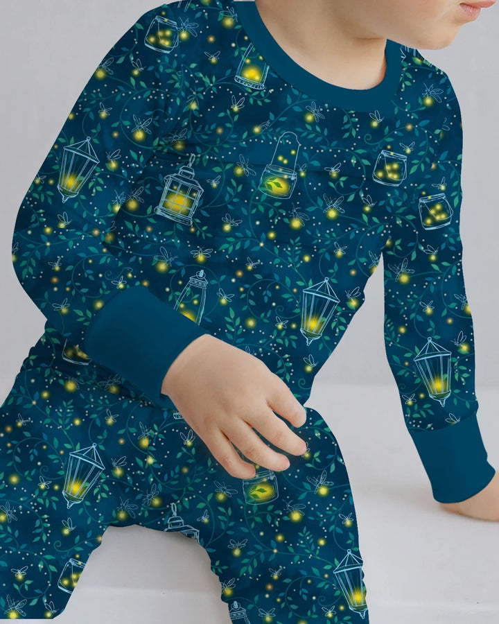Conjunto de pijama de dos piezas de manga larga de bambú Firefly Evening Forest