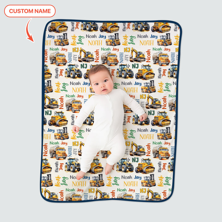 Custom Name Construction Trucks Toddler Blanket