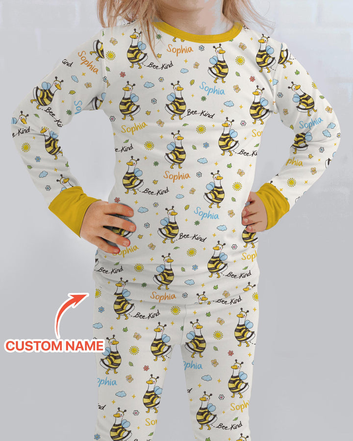 Custom Name Bee Kind The Goose Bamboo Two Piece Long Sleeve Pajama Set