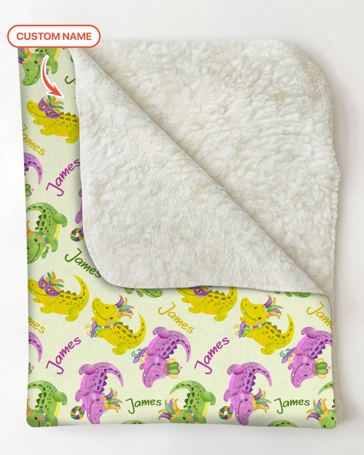 Custom Name Mardi Gras Alligator Blanket