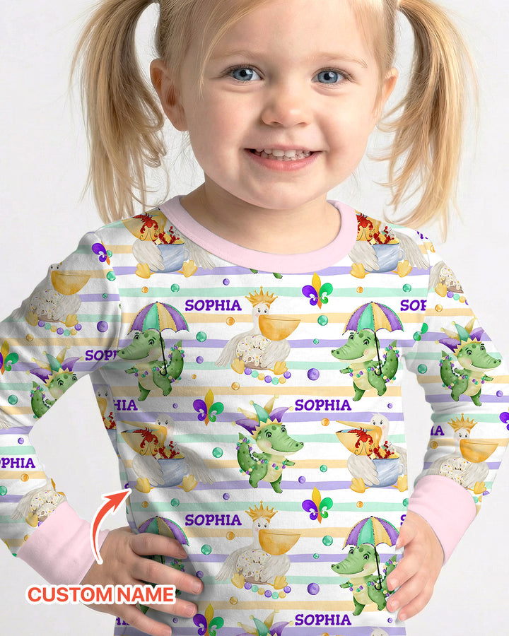 Happy Mardi Gras Adventure Family Matching Two Piece Long Sleeve Pajama Set