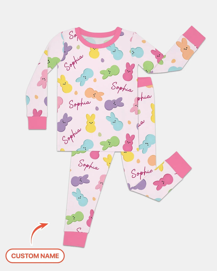 Personalized Easter Bunnies Family Matching Two Piece Long Sleeve Pajama Set