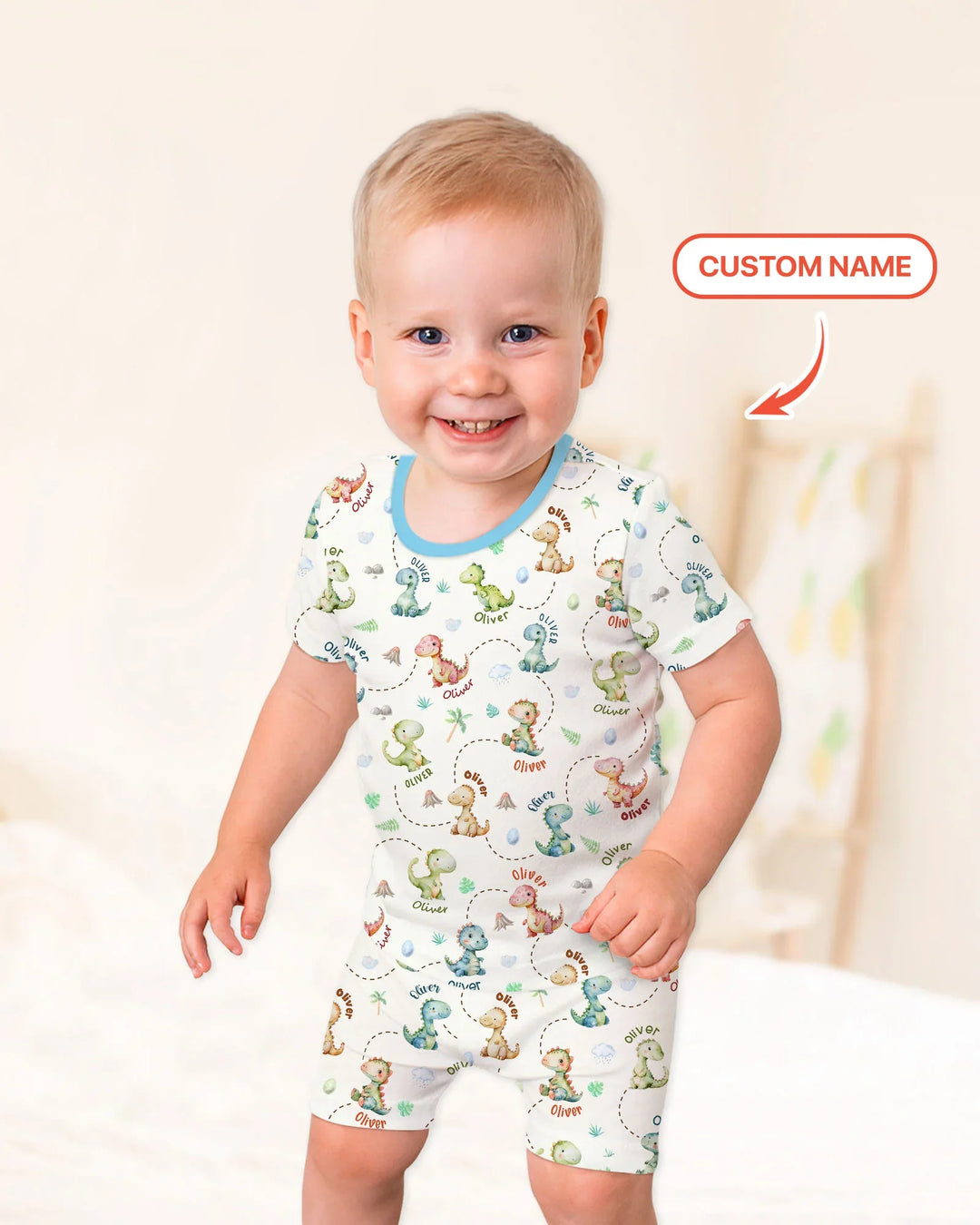 Personalized Dino Friends Bamboo Two Piece Short Sleeve Shorts Pajama Set