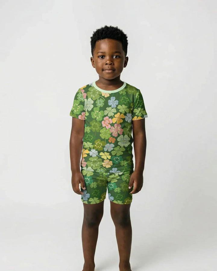 Lucky 4 Leaf Clover Two Piece Short Sleeve Shorts Pajama Set