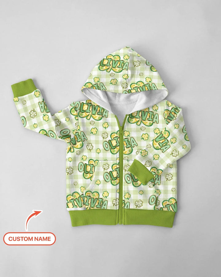 Lucky Shamrock Custom Name Zip Hoodie