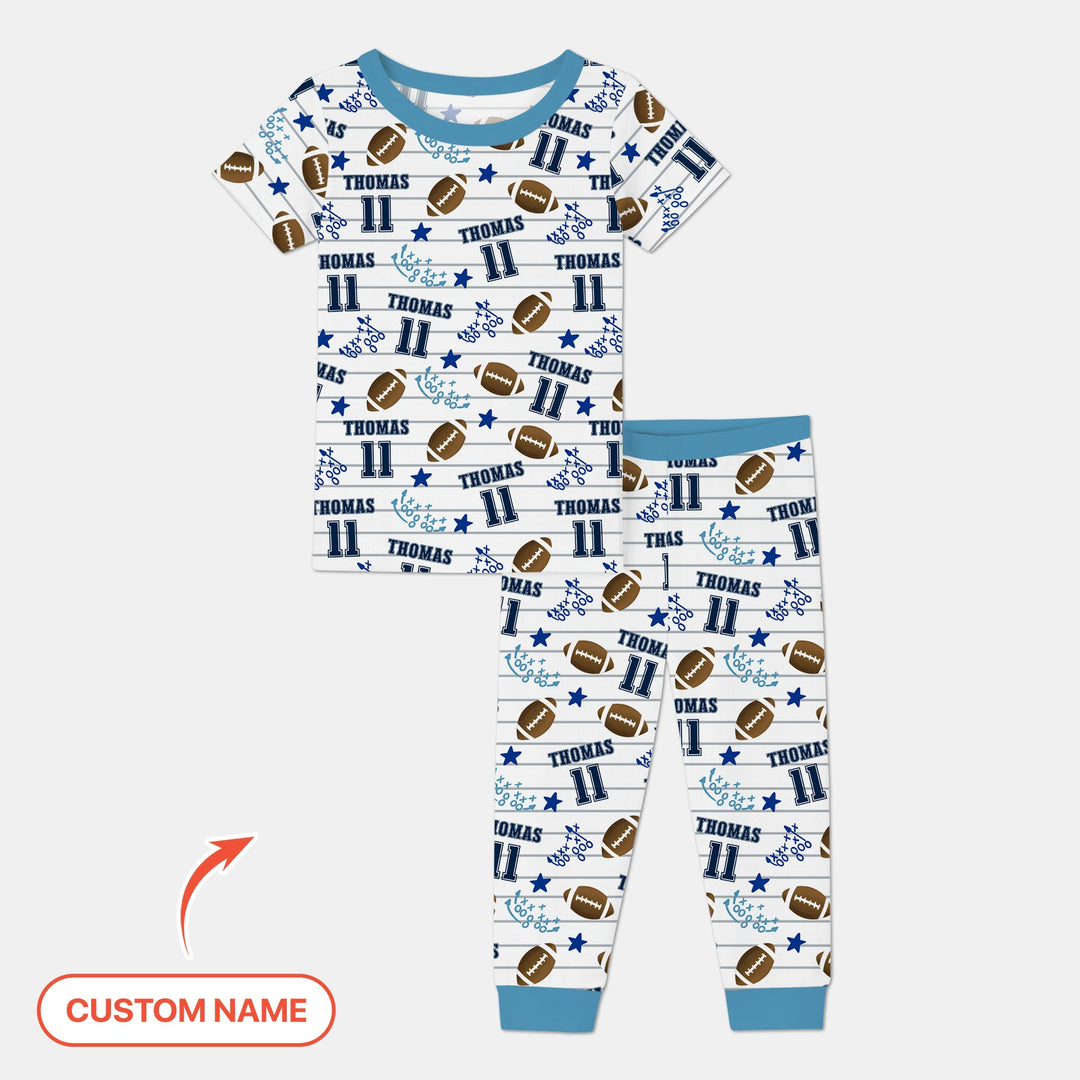 Custom Name Football Time Two Piece Short Sleeve Pajama Set